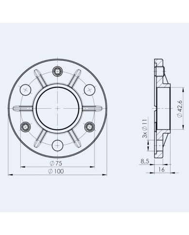 Platine sol 100mm 3 trous