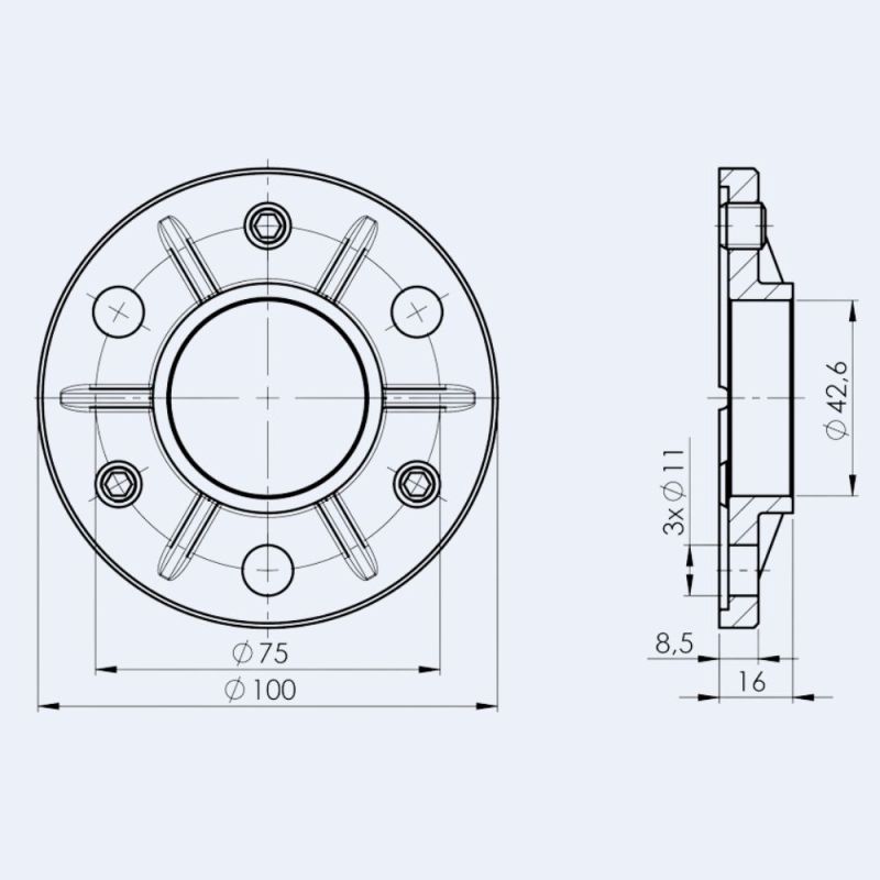 Platine sol 100mm 3 trous