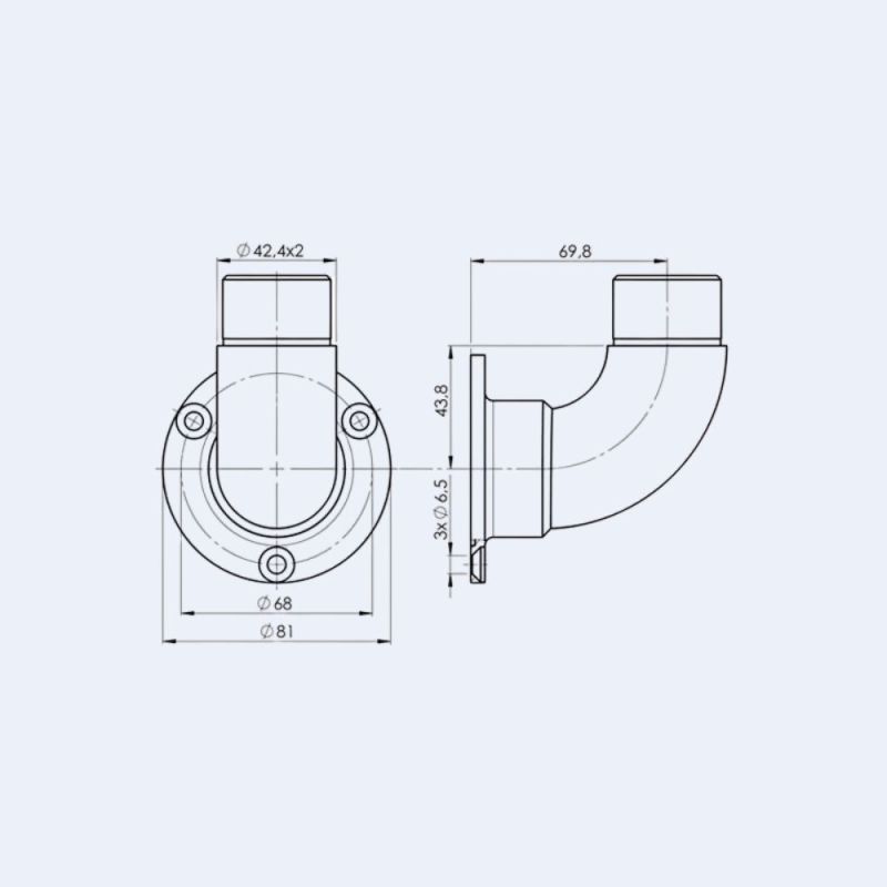 Platine murale inox à 90°