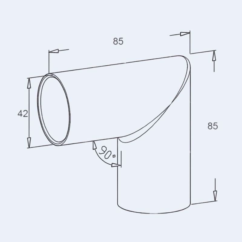 Coude inox à 90° angle vif pour rampe bois