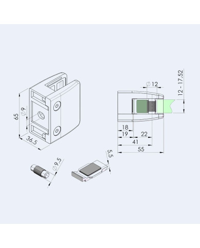 Pince à verre Inox M24 65x55mm Fond plat