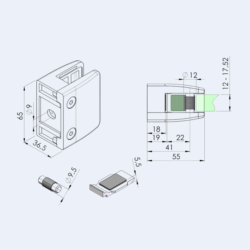 Pince à verre Inox M24 65x55mm Fond plat