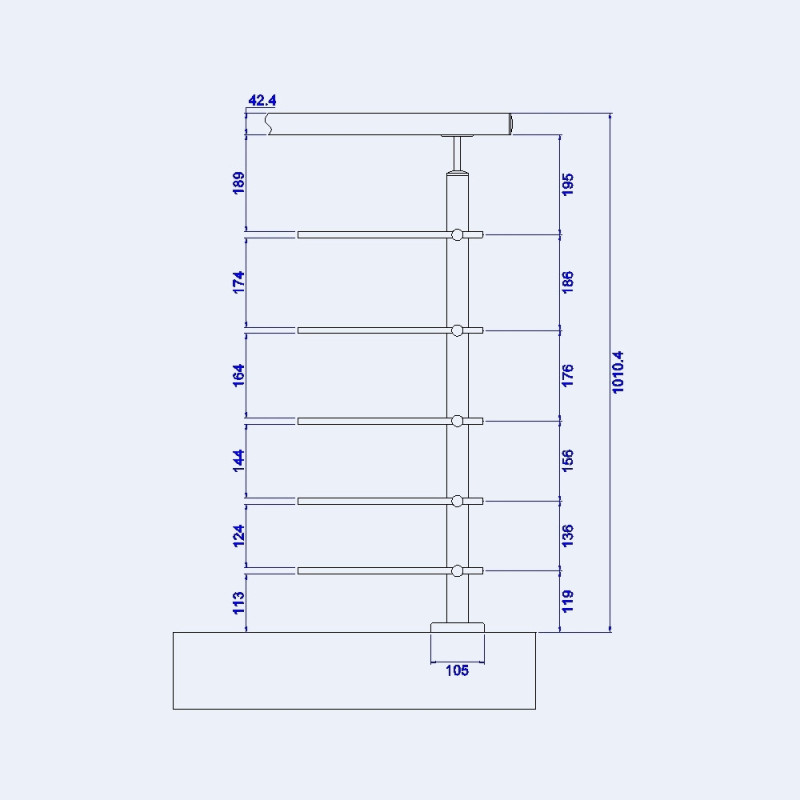 Poteau inox pour garde-corps à barres pose au sol