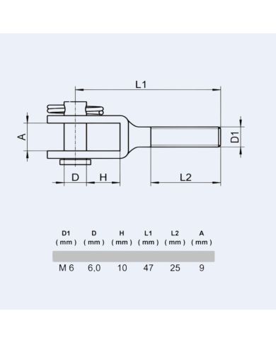 Chape inox filetée M6 - Plan