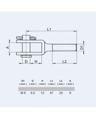 Chape inox filetée M6 - Plan