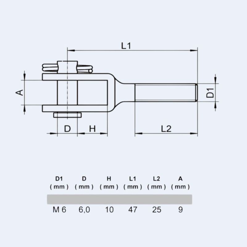Chape inox filetée M6 - Plan