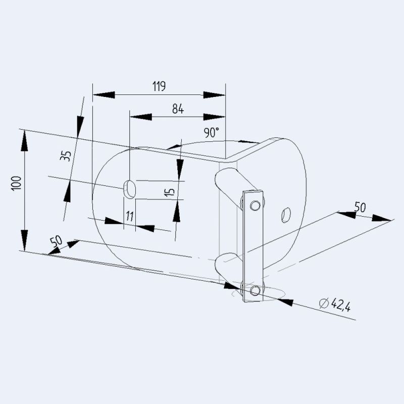 Platine latérale Inox 100mm - Angle extérieur