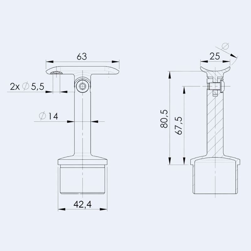 Support main courante orientable