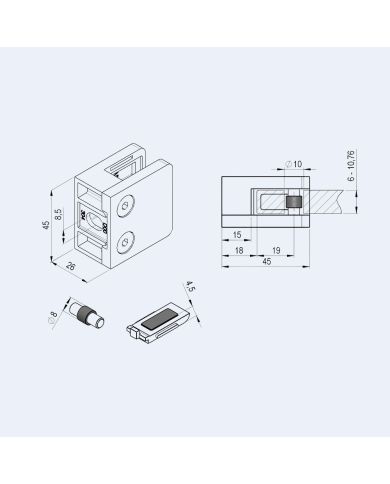 Pince à verre Inox P31 45x45mm