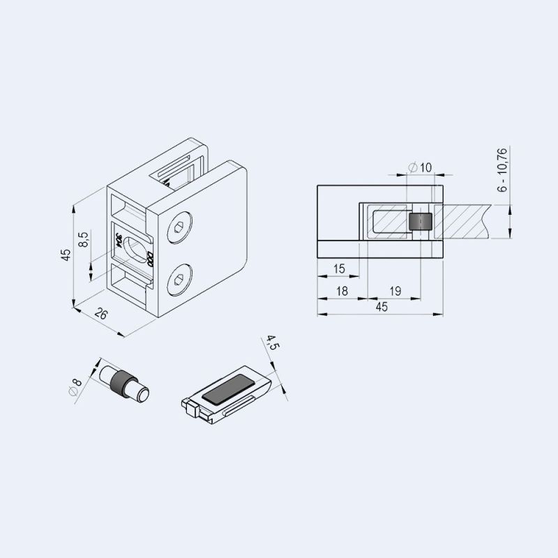 Pince à verre Inox P31 45x45mm