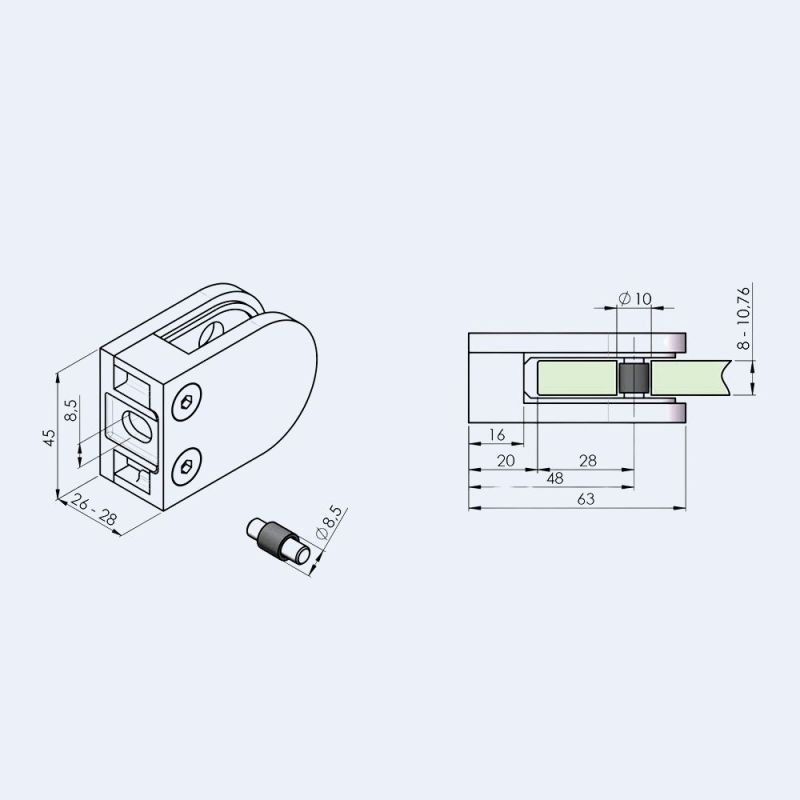 Pince à verre Inox P22 45x63mm