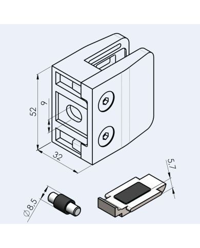 Pince à verre Inox P26 52x52mm