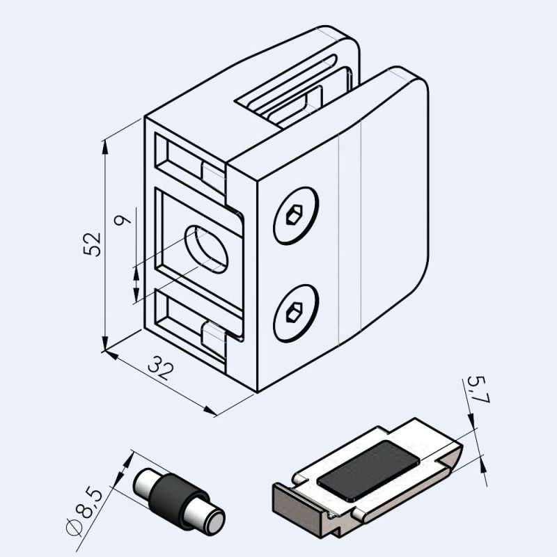 Pince à verre Inox P26 52x52mm