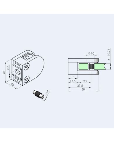 Pince à verre Zamac P20 40x50mm