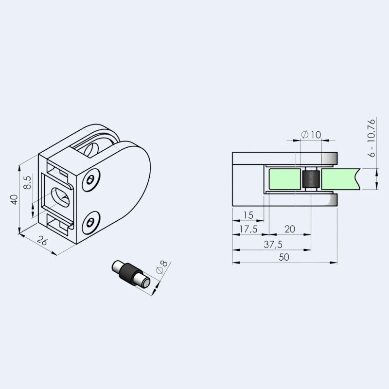 Pince à verre Zamac P20 40x50mm