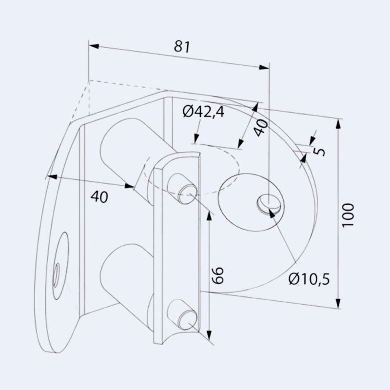 Platine latérale Inox 100mm - Angle intérieur