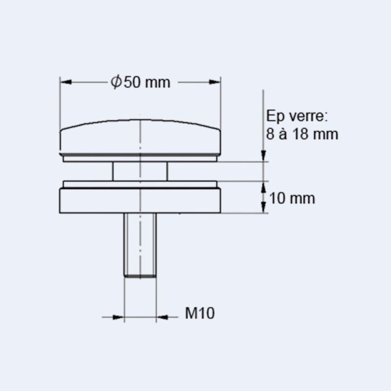 Entretoise inox fixe pour verre