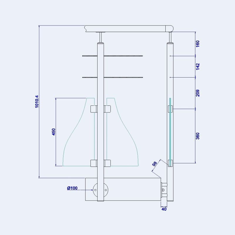 Poteau pour verre et câbles - Pose latérale