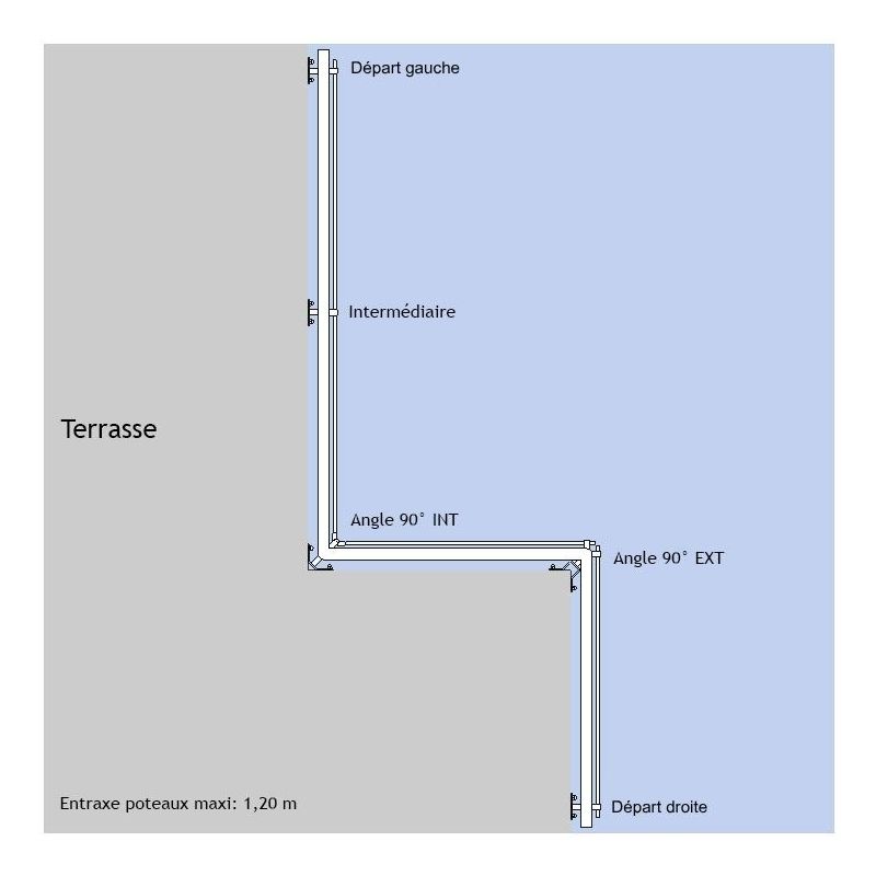 Poteau pour verre et barres - Pose latérale