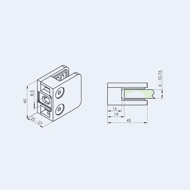 Pince à verre Zamac P21 45x45mm