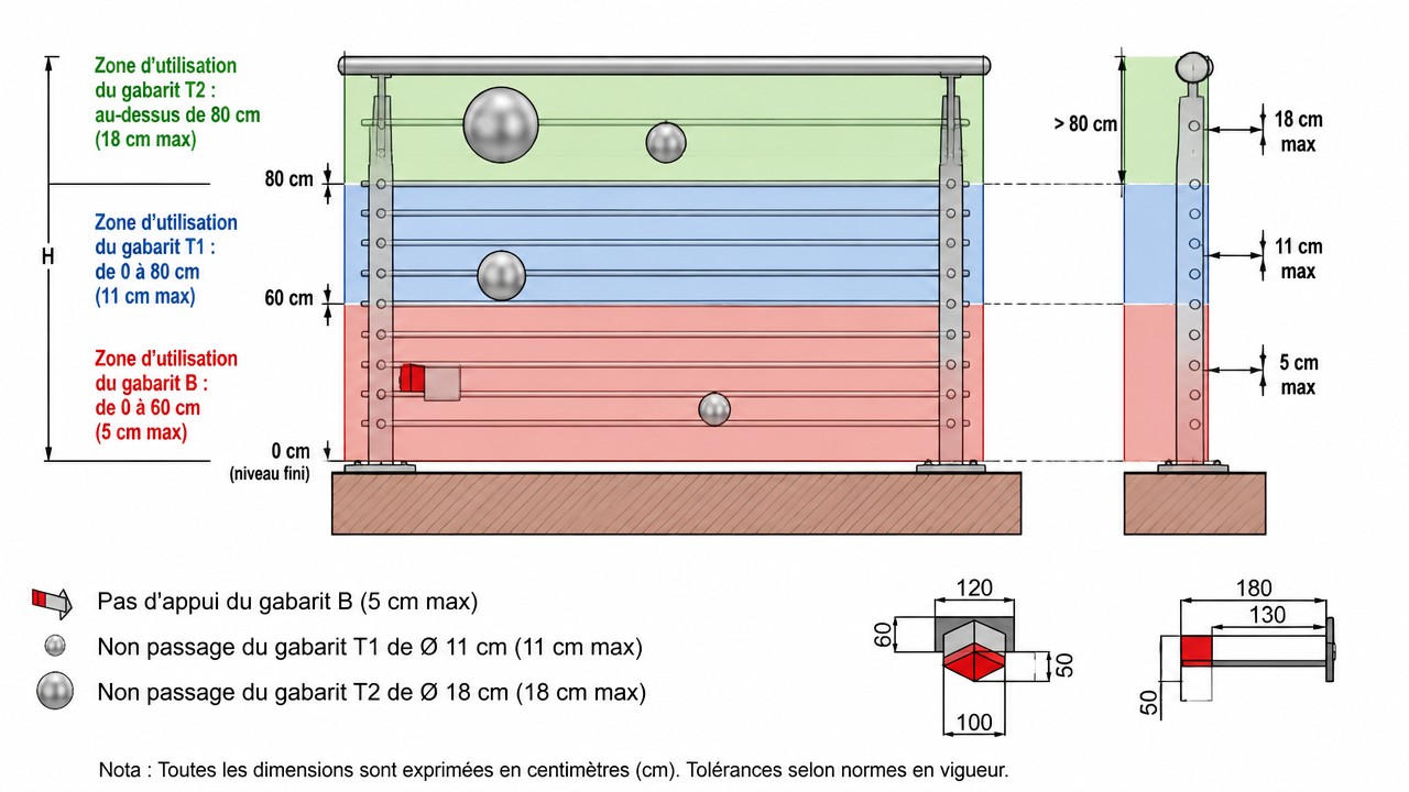Zones d'utilisation des gabarits norme NF P01-012 2024